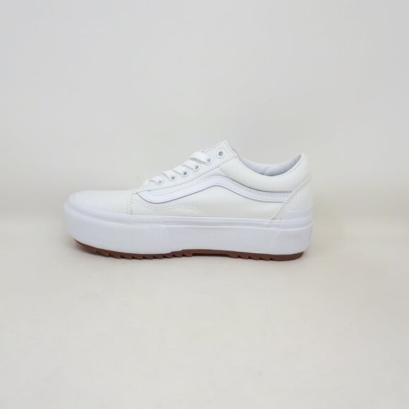Vans Old Skool Stacked Platform Shoe Sneaker Canvas White Mens 7.5 / Womens 9 US - Picture 2 of 12